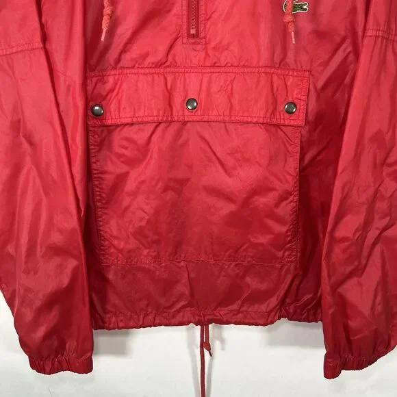 Vintage Izod Lacoste Half Zip Hooded Windbreaker Jacket Mens Medium Red Nylon - Picture 4 of 11